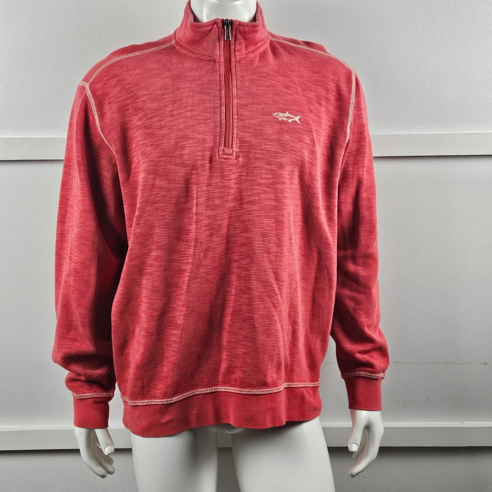 Orvis‎ Mens Red Slub Knit Quarter Zip Pima Cotton Pullover  Sweatet Size L